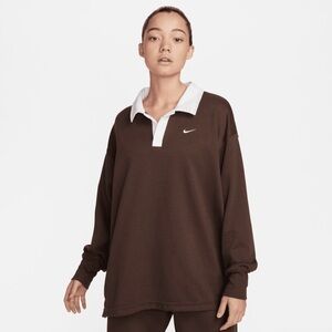 Nike Sportswear Essential Oversized Long-Sleeve Polo - Brown